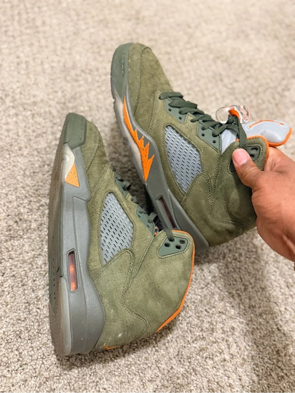 Jordan Men's Olive Green & Orange Suede Basketball Sneakers